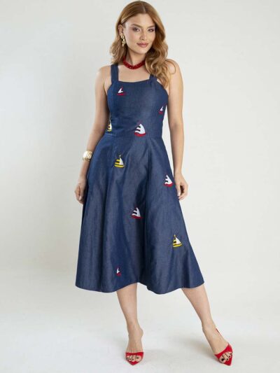 Vestido Jeans Leve Bordado Milena