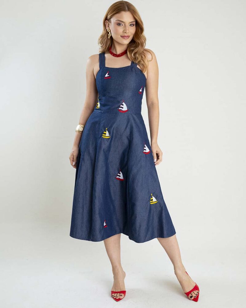 Vestido Jeans Leve Bordado Milena