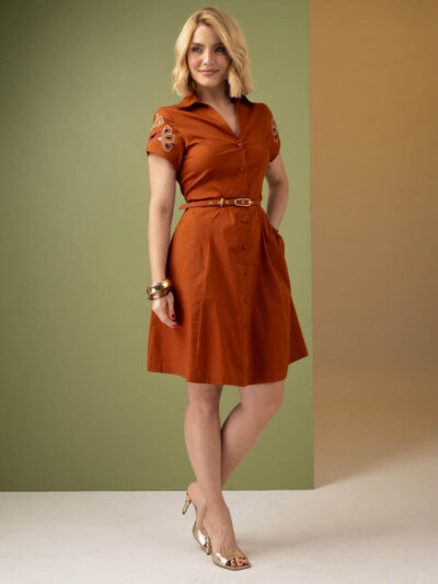 Vestido LC Bordado Larissa Ocre