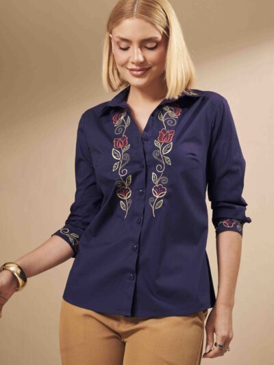 Camisa Bordada Lilian Azul Marinho