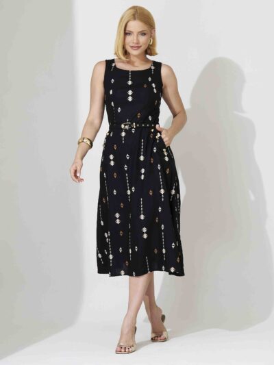 Vestido LC Stela Bordado em Linho Preto
