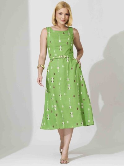 Vestido LC Stela Bordado em Linho Verde