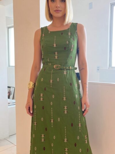 Vestido LC Stela Bordado em Linho Verde